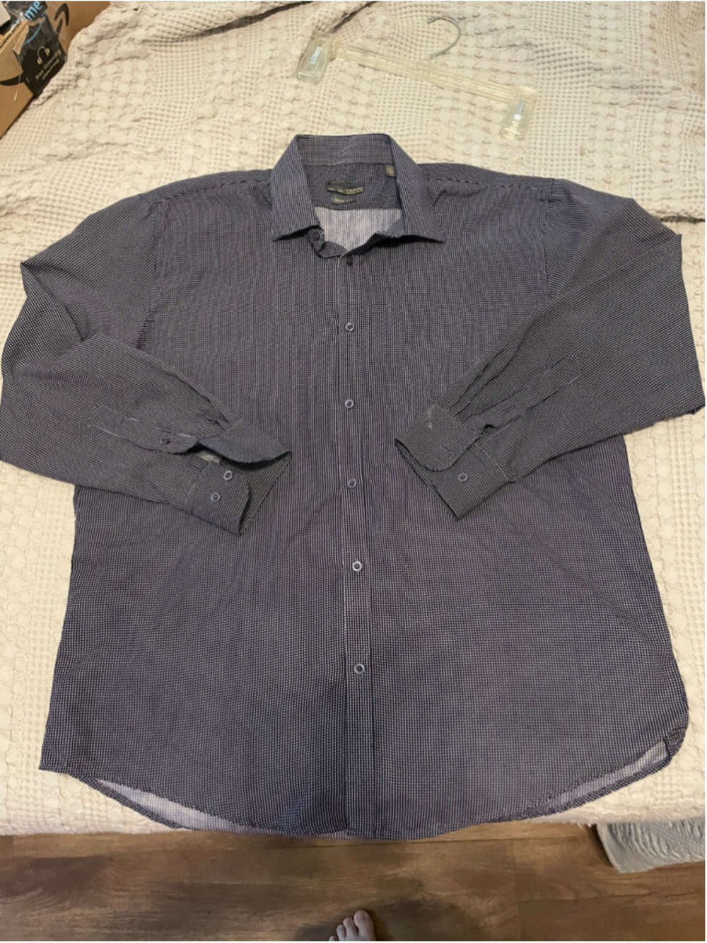 Men's BLACK LABEL by ROFFINI Casual Button Down Shirt L Navy White
